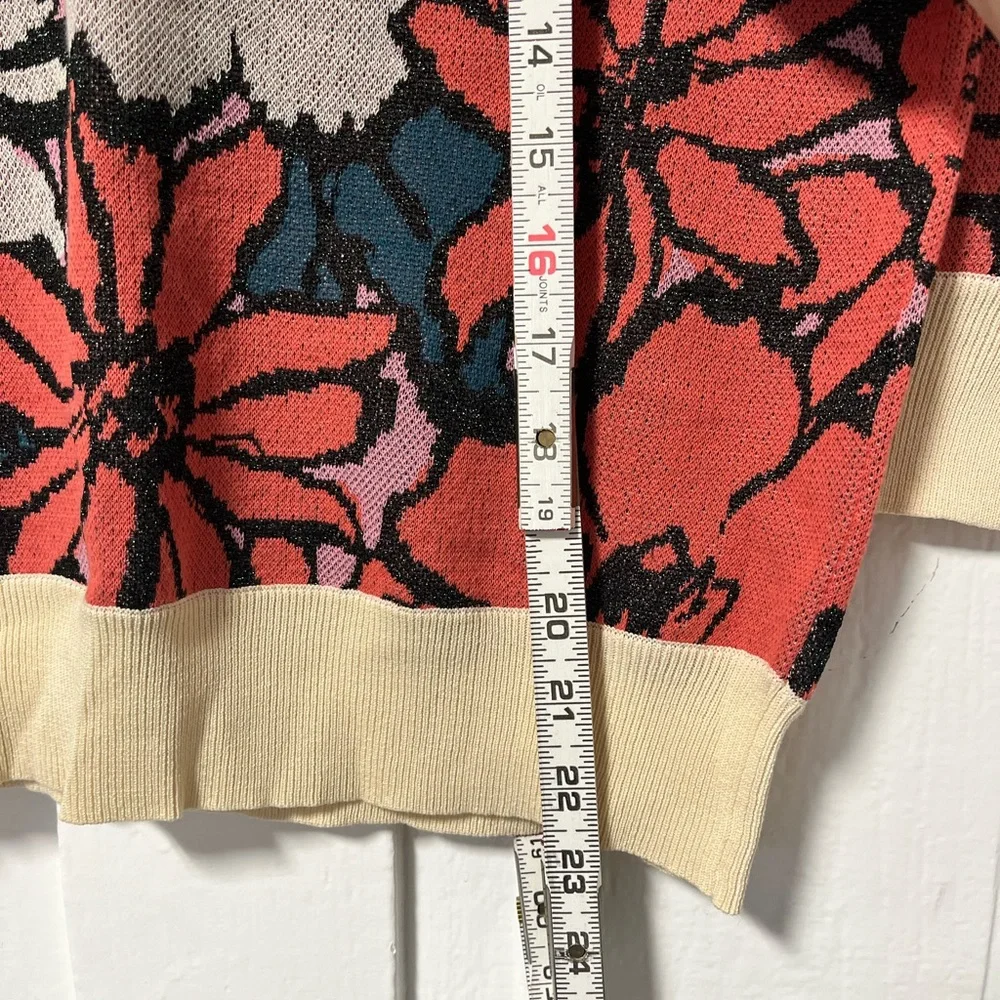 J Crew Floral 3/4  sweater with metallic thread and partially button down - Picture 5 of 7